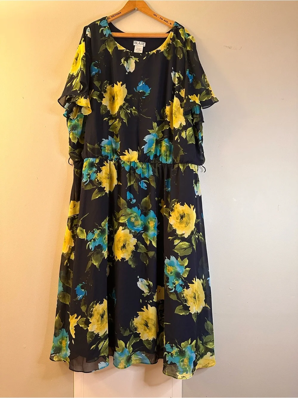 Blair Black Floral Midi Dress with Yellow & Teal Bloom